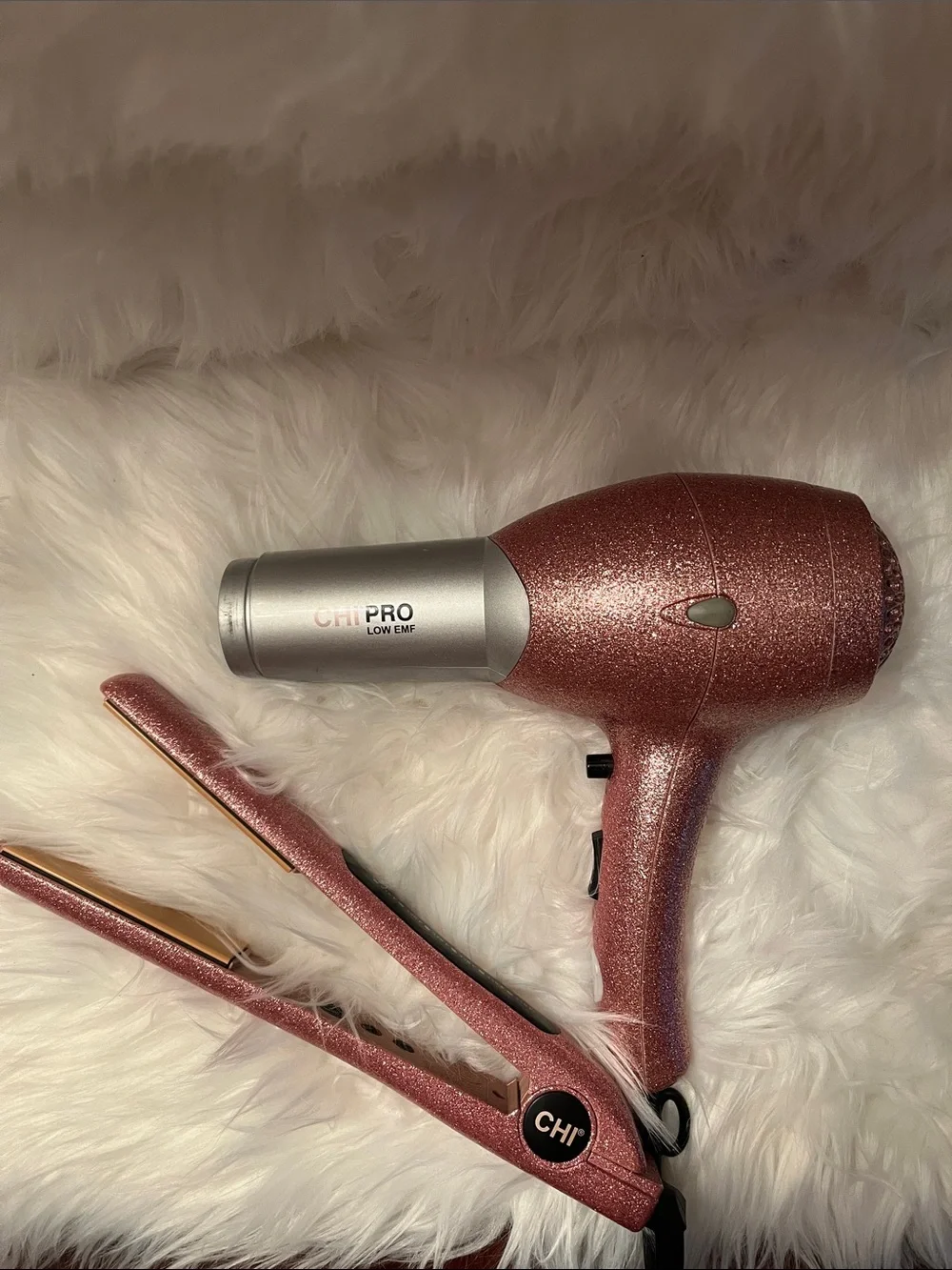 CHI Glitter Pink Hair Dryer and Flat Iron Set